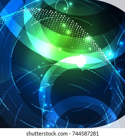 Abstract digital technology background, round shape with glowing effects on dark space