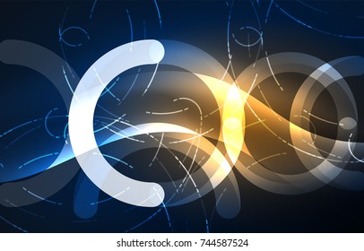 Abstract digital technology background, round shape with glowing effects on dark space