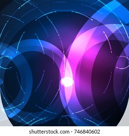 Abstract digital technology background, round shape with glowing effects on dark space