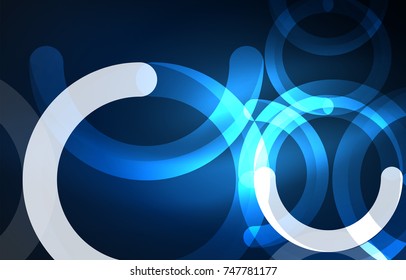 Abstract digital technology background, round shape with glowing effects on dark space