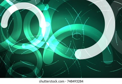 Abstract digital technology background, round shape with glowing effects on dark space