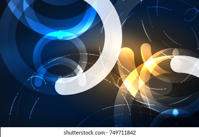Abstract digital technology background, round shape with glowing effects on dark space