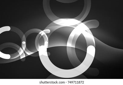 Abstract digital technology background, round shape with glowing effects on dark space