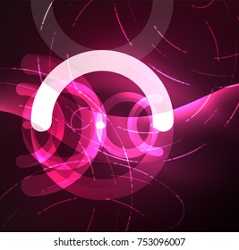 Abstract digital technology background, round shape with glowing effects on dark space