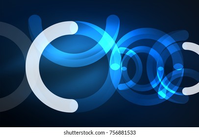 Abstract digital technology background, round shape with glowing effects on dark space