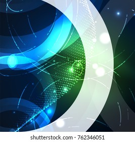Resumen del fondo de la tecnología digital, forma redonda con efectos brillantes en el espacio oscuro