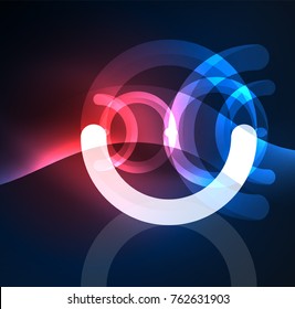 Abstract digital technology background, round shape with glowing effects on dark space