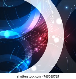 Abstract digital technology background, round shape with glowing effects on dark space