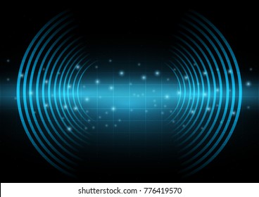 Abstract digital and technology background. Sound waves oscillating with the dark blue light.