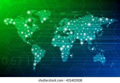 Abstract Digital Technology Background With World Map. Vector Template Design
