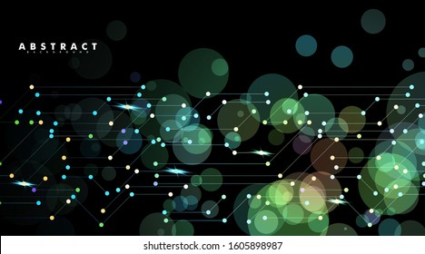 Abstract digital technology black background. lines and points connected. vector design illustration.