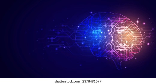 Abstract digital technology brain futuristic, AI Artificial intelligence blue background, Cyber science health tech, Innovation chat future big data, internet network connection, Cloud hi-tech vector