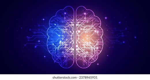 Abstract digital technology brain futuristic, AI Artificial intelligence blue background, Cyber science health tech, Innovation chat future big data, internet network connection, Cloud hi-tech vector