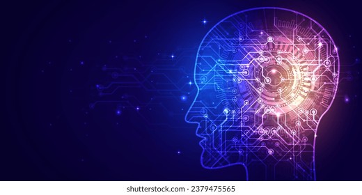 Abstract digital technology brain futuristic, AI Artificial intelligence blue background, Cyber science health tech, Innovation chat future big data, internet network connection, Cloud hi-tech vector