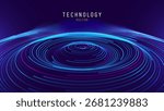 Abstract Digital Technology. Circles Data Flow. Futuristic Circular Sound Wave. Big Data Visualization. 3D Virtual Space VR Cyberspace. Crypto Currency Blockchain Concept. Vector Illustration.