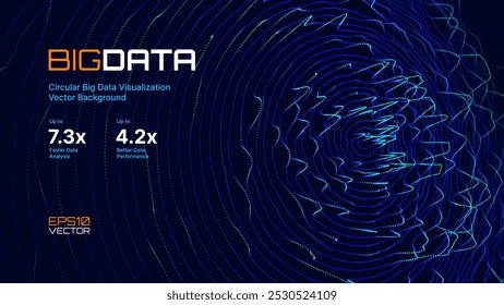 Tecnologia digital abstrata. Circula O Fluxo De Dados. Onda Sonora Circular Futurista. Visualização de Big Data. Espaço virtual 3D VR Cyberspace. Conceito de cadeia de blocos de moeda de criptografia. Ilustração de vetor.