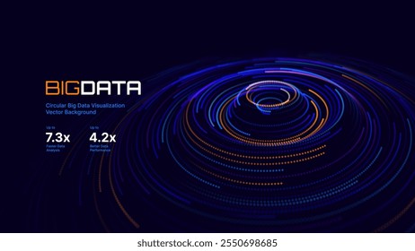 Tecnología Digital Abstractas. Círculos de flujo de datos. Onda de sonido circular futurista. Visualización de Big Data. Espacio virtual 3D VR Cyberspace. Concepto de blockchain de criptomonedas. Ilustración vectorial.