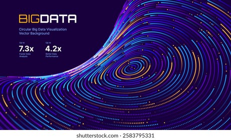 Abstract Digital Technology. Circles Data Flow. Futuristic Circular Sound Wave. Big Data Visualization. 3D Virtual Space VR Cyberspace. Crypto Currency Blockchain Concept. Vector Illustration.