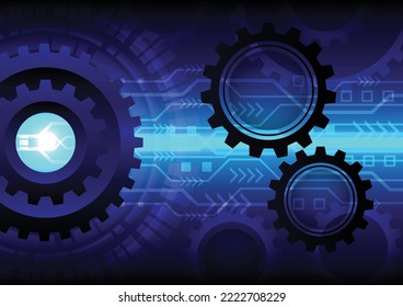 The abstract digital technology cog mechanism blue background
