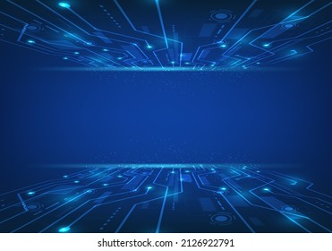 Abstract digital technology communication background with copy space. interface horizon futuristic wallpaper. vector illustration abstract hi-tech style. speed circuit data perspective. 