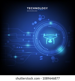 Abstract digital technology communication concept background with Drone. vector illustration.