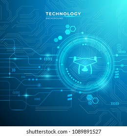 Abstract digital technology communication concept background with Drone. vector illustration.