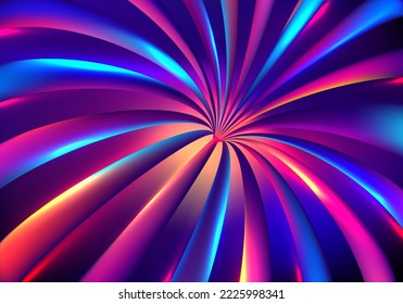 Abstract digital technology concept 3D neon colors glowing light rays tunnel speed motion on vibrant color background. Vector illustration