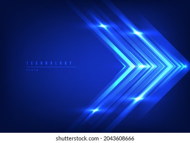 Abstract digital technology concept blue arrow line speed motion movement fast of data in the light on dark blue background. Vector illustration - Shutterstock ID 2043608666