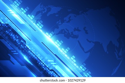 Abstract digital technology connection on Earth concept background, vector illustration