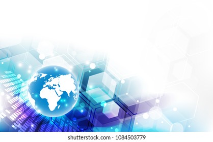 Abstract digital technology connection on Earth concept background, vector illustration