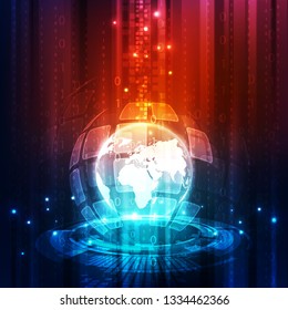 Abstract digital technology connection on Earth concept background, vector illustration