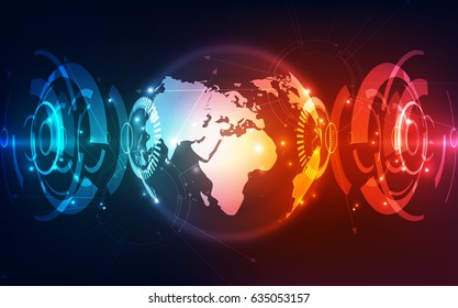 Abstract digital technology connection on Earth concept background, vector illustration