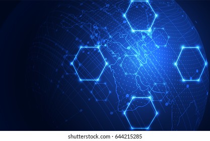 Abstract digital technology connection on Earth concept background, vector illustration