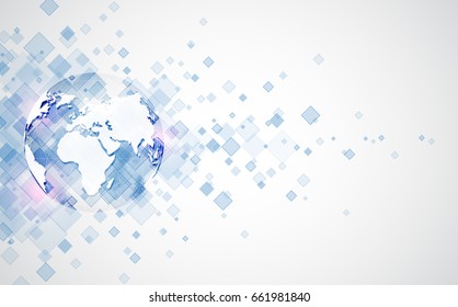 Abstract digital technology connection on Earth concept background, vector illustration
