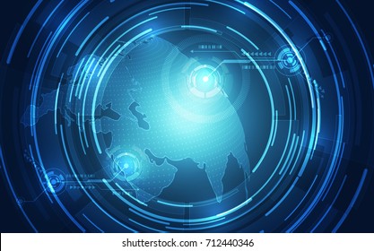Abstract digital technology connection on Earth concept background, vector illustration