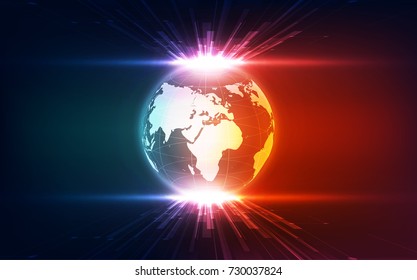 Abstract digital technology connection on Earth concept background, vector illustration