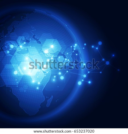 Abstract digital technology connection on Earth concept background, vector illustration