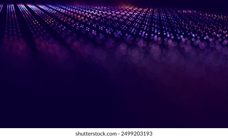 Abstract Digital Technology Futuristic Background. Square Pixels Pattern with Lighting Glowing Particles Square Elements. Technology or Science Research Presentation Backdrop. Vector Illustration.