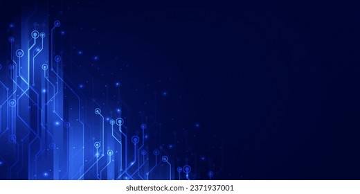 Abstract digital technology futuristic big data blue background, Cyber nano information communication, innovation future tech data, internet network connection, circuit board line dot illustration 3d