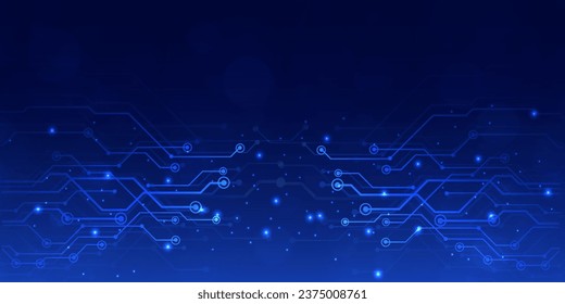 Abstract digital technology futuristic big data blue background, Cyber nano information communication, innovation future tech data, internet network connection, circuit board line dot illustration