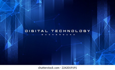 Abstract digital technology futuristic circuit polygon blue background, Cyber science tech layout, Innovation future Ai big data, Global internet network connection, Cloud hi-tech illustration vector