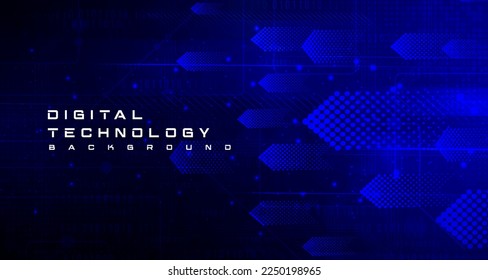 Abstract digital technology futuristic circuit board blue background, Cyber science tech arrow, Innovation future Ai big data, Global internet network connection, Cloud hi-tech illustration vector