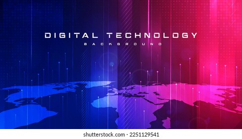 Abstract digital technology futuristic circuit blue pink background, Cyber science tech, Innovation communication future, Ai big data, internet network connection, Cloud hi-tech illustration vector