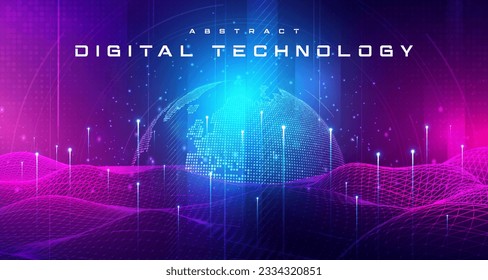 Resumen de tecnología digital de circuito futurista fondo rosa azul, tecnología de ciberciencia, innovación de comunicación futuro, Ai big data, conexión de red de internet, Cloud hi-tech ilustración vector 3d