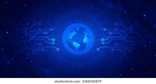 Abstract digital technology futuristic circuit board blue background, Cyber science tech layout, Innovation future Ai big data, Global internet network connection, Cloud hi-tech illustration vector