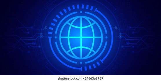 Abstract digital technology futuristic circuit board blue background, Cyber science tech layout, Innovation future Ai big data, Global internet network connection, Cloud hi-tech illustration vector