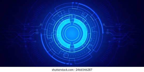 Abstract digital technology futuristic circuit board blue background, Cyber science tech layout, Innovation future Ai big data, Global internet network connection, Cloud hi-tech illustration vector