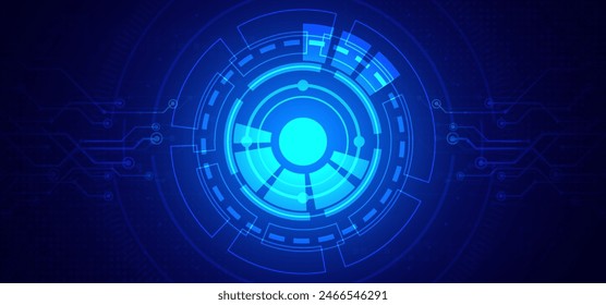 Abstract digital technology futuristic circuit board blue background, Cyber science tech layout, Innovation future Ai big data, Global internet network connection, Cloud hi-tech illustration vector