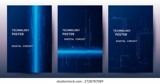 Abstrakte digitale Technologie Futuristische Schaltungsplatine blauer Hintergrund Poster Set 