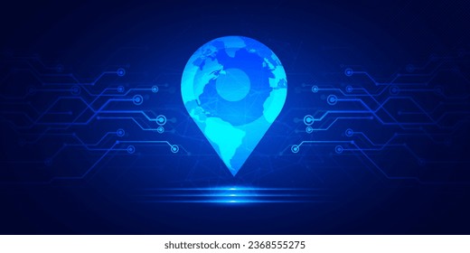 Resumen de tecnología digital punto de anclaje futurista fondo azul, diseño de tecnología de ciberciencia, futuro de innovación Ai big data, conexión de red global de internet, vector de ilustración de alta tecnología de nube